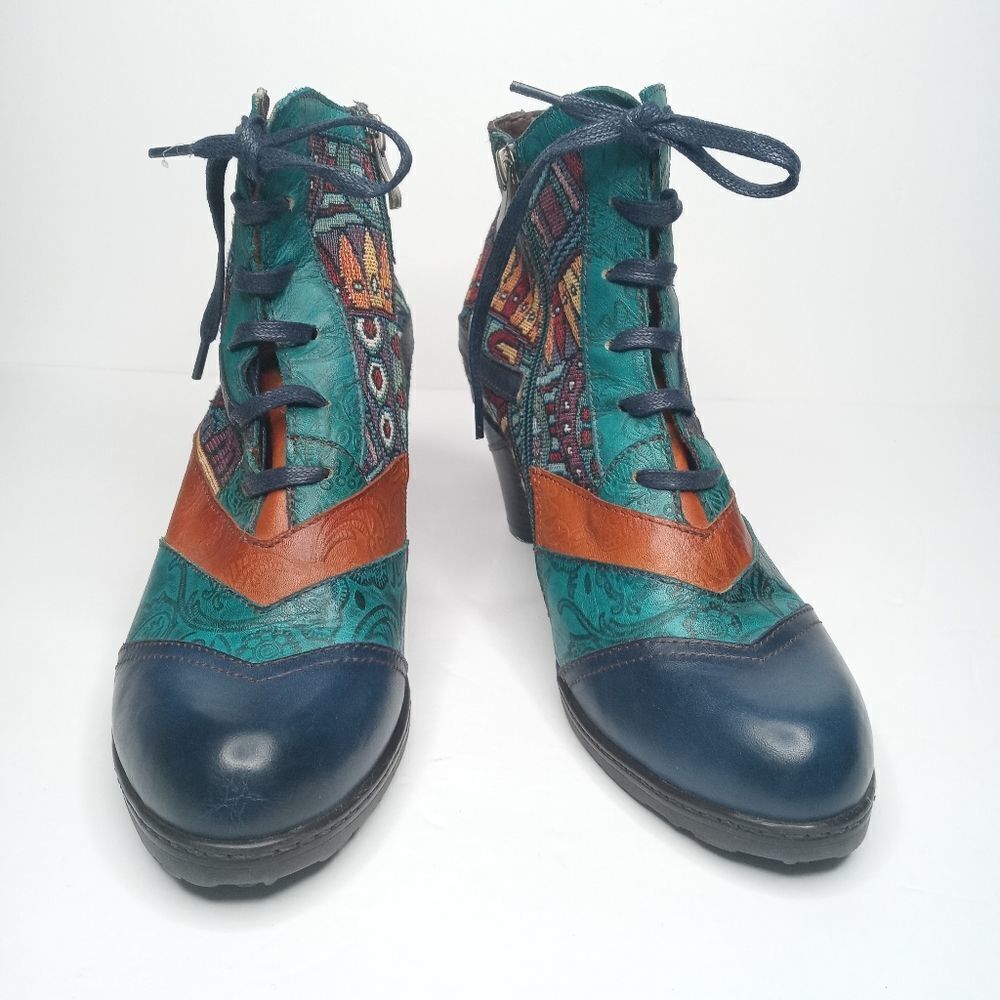 Socofy Bohemiansplicing Pattern Block Zipper Ankl… - image 2